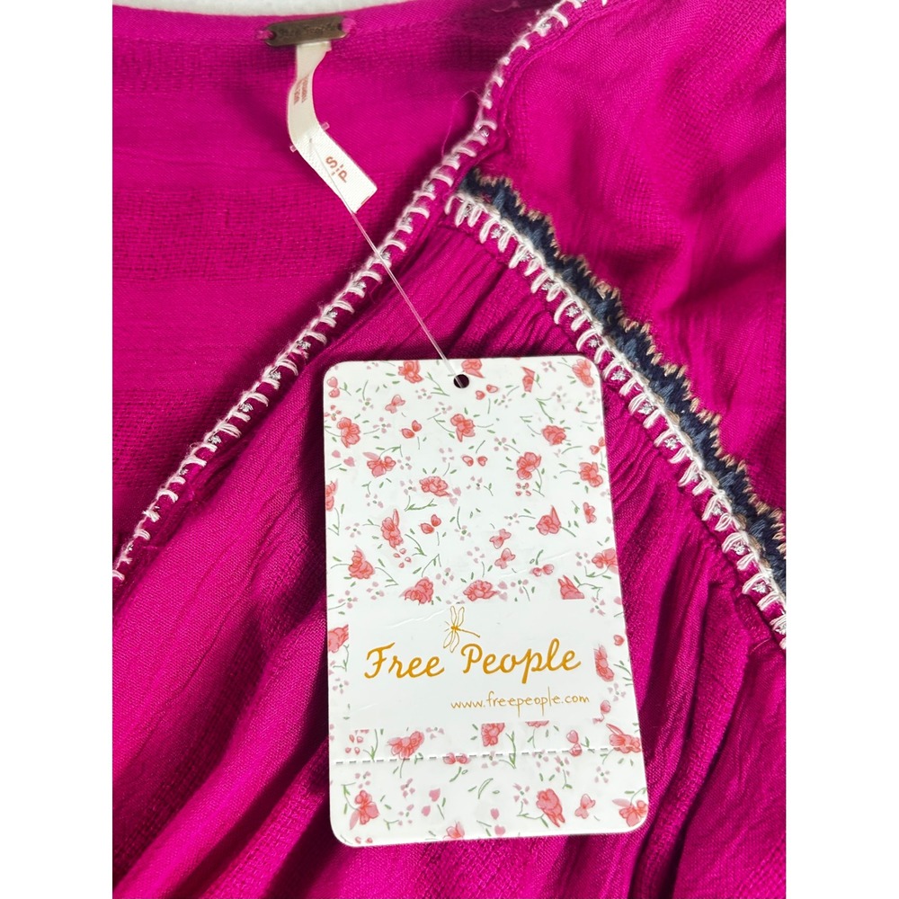 NWT Free People Mini Dress Women S Malibu Pink Boho Embroidered 02178 - Picture 4 of 14